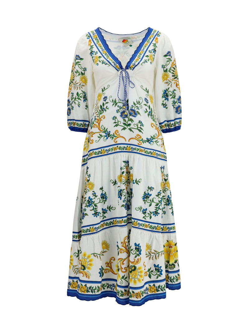 Farm Rio Farm Rio Emily Floral Print Midi Dress Off White - World Class Fashion