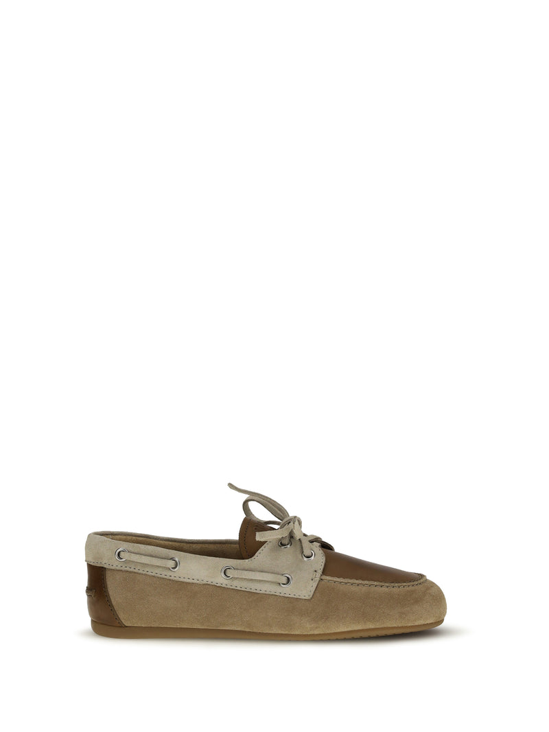 Miu Miu Miu Miu Leather and Suede Loafers Ecru+Cannella - World Class Fashion