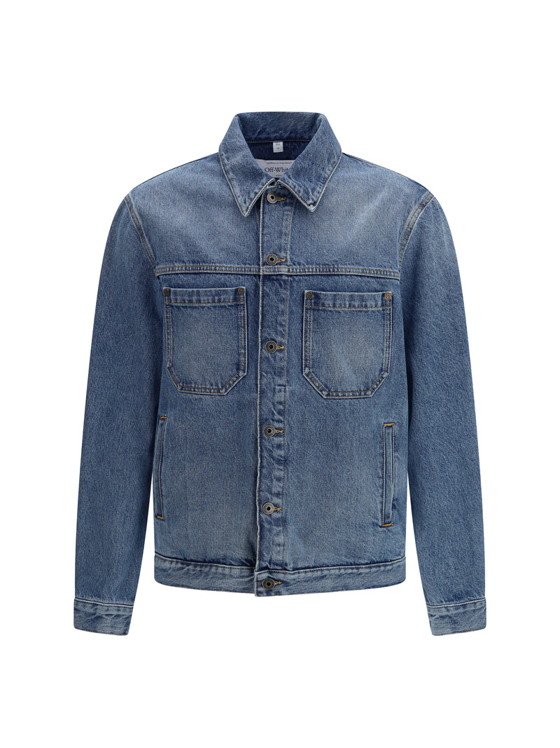 Off-white Off-white Half Arrow Skate Denim Jacket Light Medium Blue - World Class Fashion
