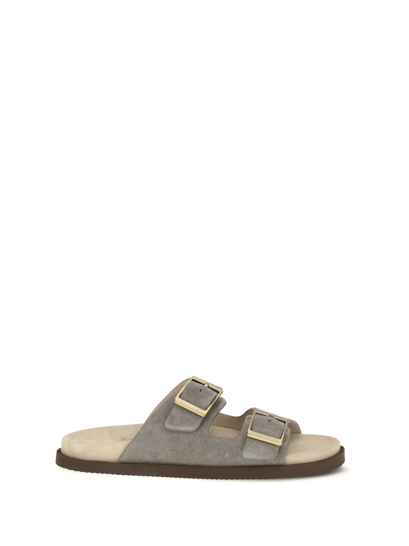 Brunello Cucinelli Brunello Cucinelli Suede Sandals Nebbia+Camel - World Class Fashion