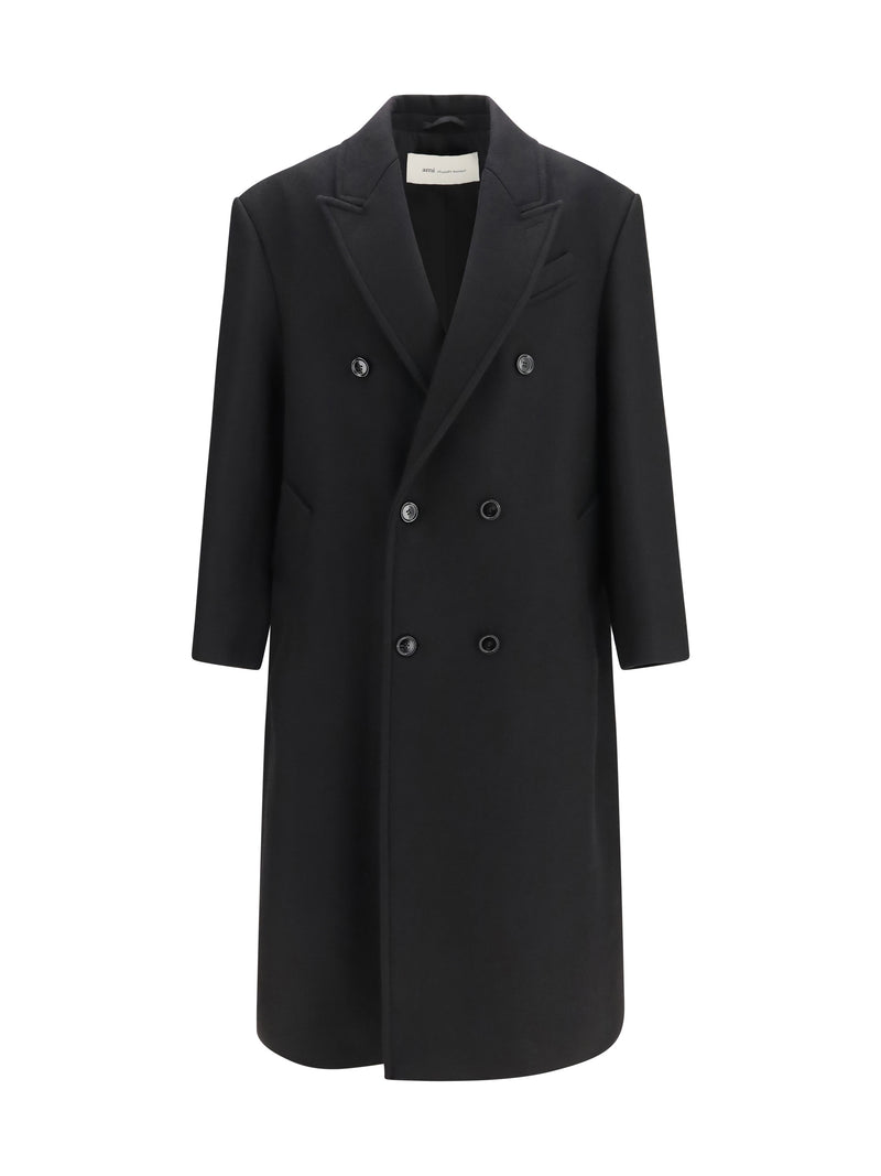 AMI Paris AMI Paris Long Double Breasted Wool Coat Noir - World Class Fashion