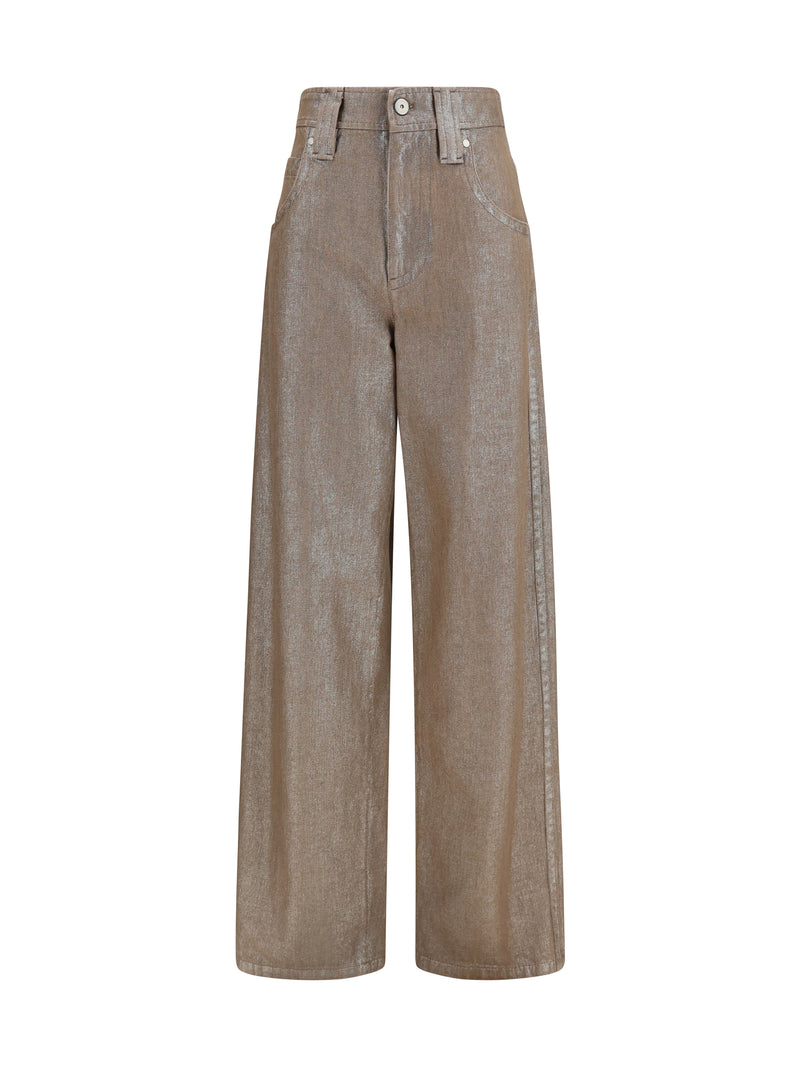 Brunello Cucinelli Brunello Cucinelli Lurex Wide-leg Jeans Beige/Silver - World Class Fashion