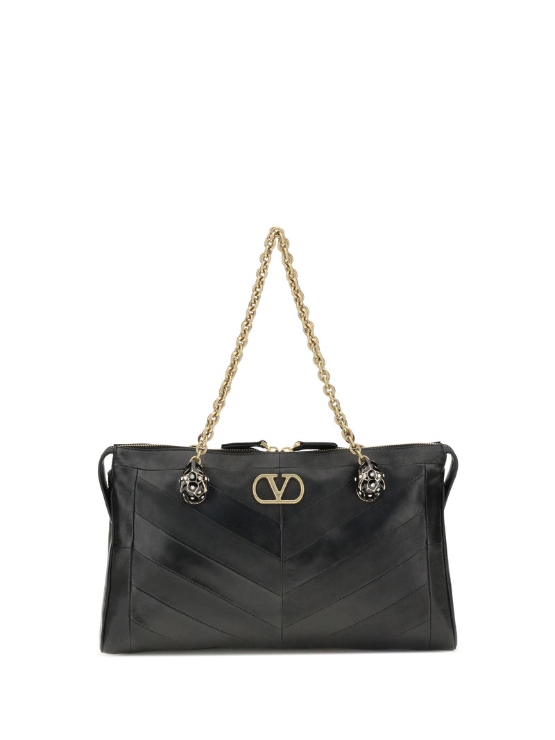 Valentino Garavani Valentino Garavani Panthea Chevron Medium Shoulder Bag Nero - World Class Fashion