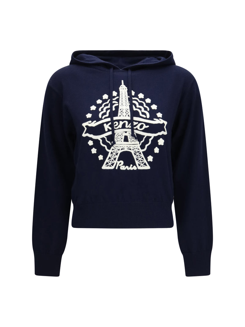 Kenzo Kenzo Eiffel Tower Wool Hoodie Blue Black - World Class Fashion