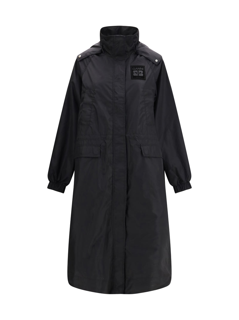 Ganni Ganni Flyweight Banana Graphic Long Parka Black - World Class Fashion