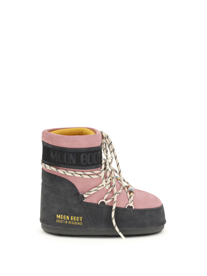 Moon Boot Moon Boot Icon Low Boots Gris/Rosa Mujer - World Class Fashion