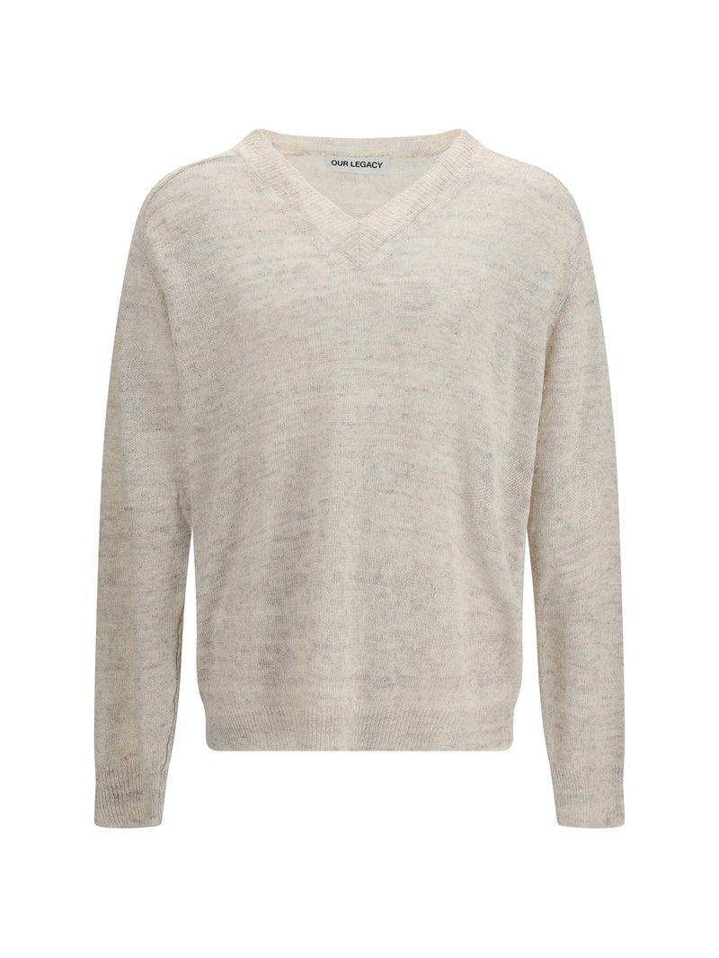 Our Legacy Our Legacy Rue V-neck Soft Cyclone Linen Sweater Ecru Cyclone - World Class Fashion