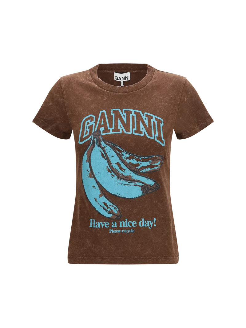 Ganni Ganni Banana Cotton T-shirt Chicory Coffee - World Class Fashion