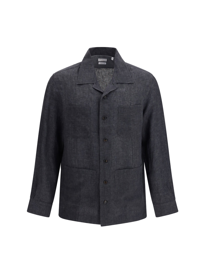 Brunello Cucinelli Brunello Cucinelli Easy Fit Linen Shirt Antracite - World Class Fashion