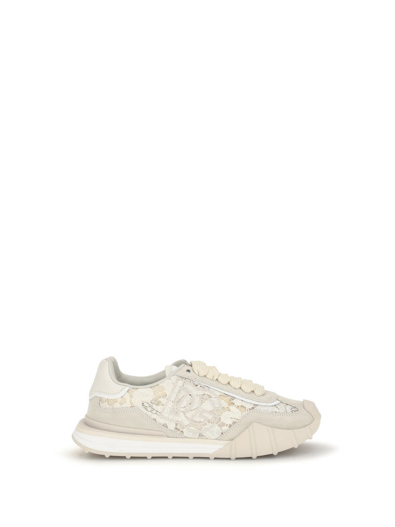 Dolce & Gabbana Dolce & Gabbana Leather and Lace Sneakers Beige Women - World Class Fashion