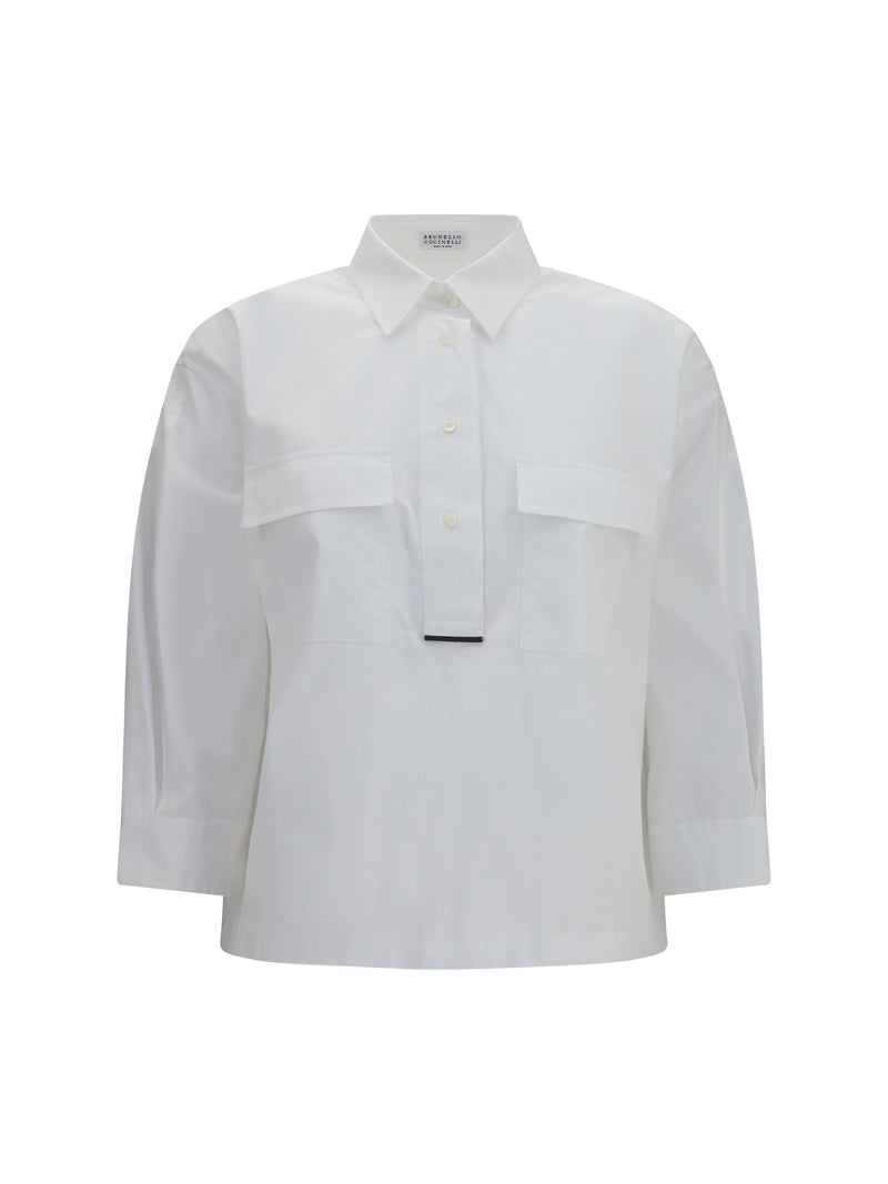 Brunello Cucinelli Brunello Cucinelli Cotton Shirt with Monili Details White - World Class Fashion