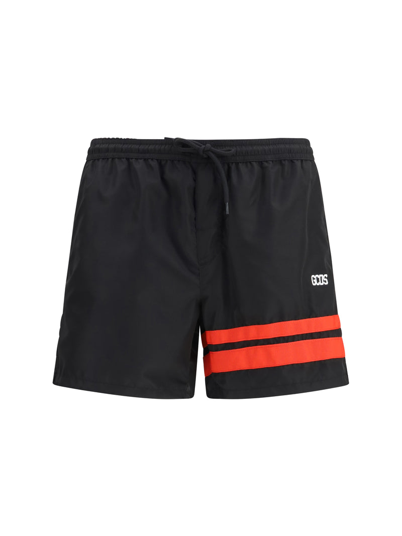 Gcds Gcds Logo Swim Shorts Black/Red Men - World Class Fashion