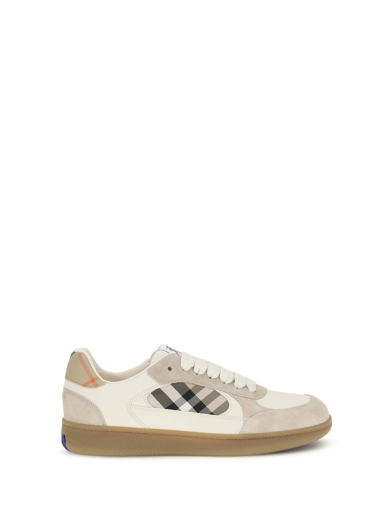 Burberry Burberry Terrace Leather and Check Sneakers Beige/Grey - World Class Fashion