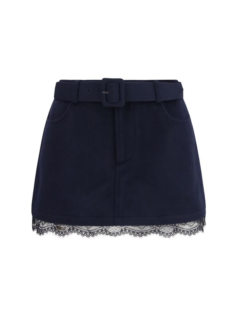 Self-portrait Self-portrait Wool Shorts with Lace Navy Women - World Class Fashion