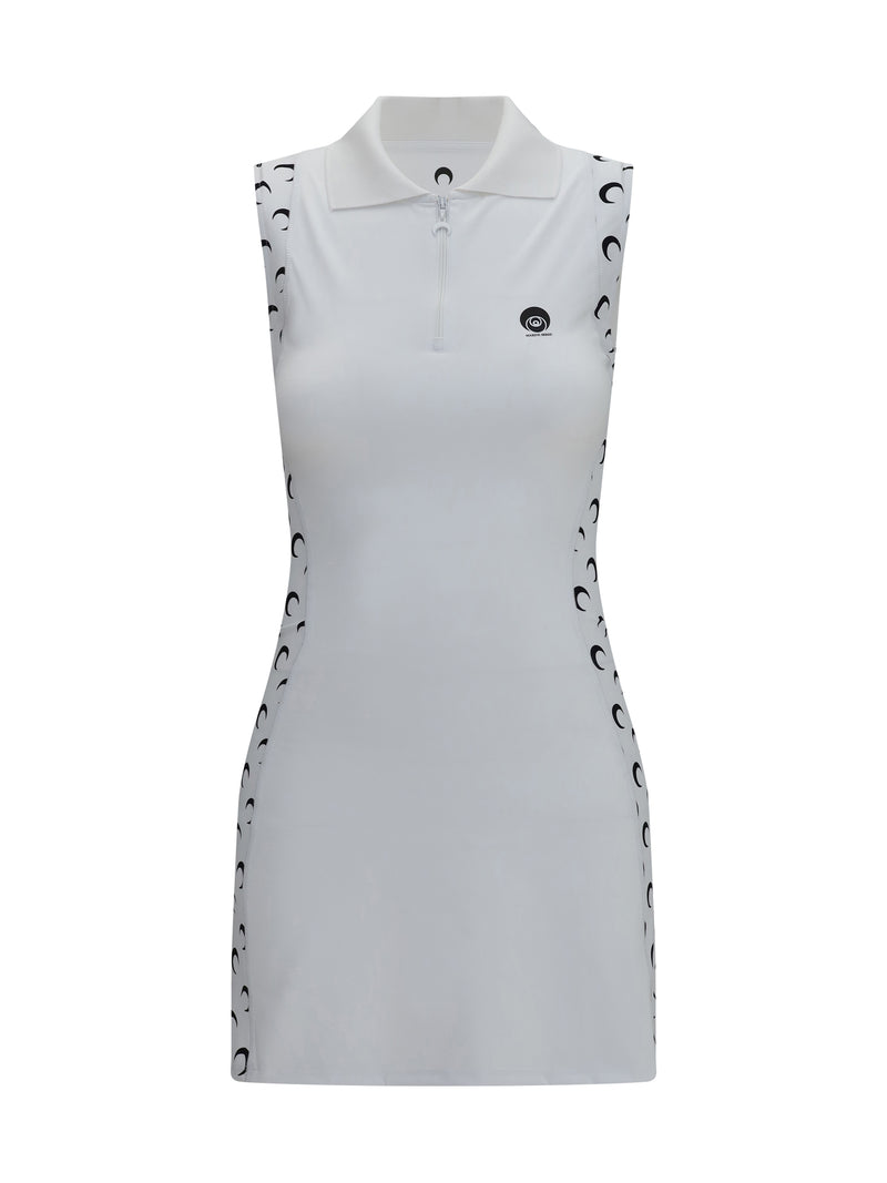 Marine Serre Marine Serre Moon Print Mini Polo Dress Optical White - World Class Fashion