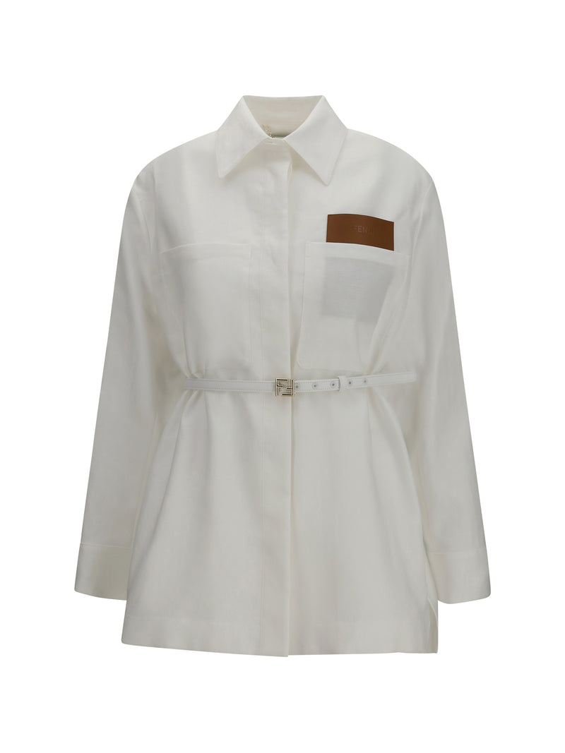 Fendi Fendi Linen and Cotton Belted Jacket White - World Class Fashion