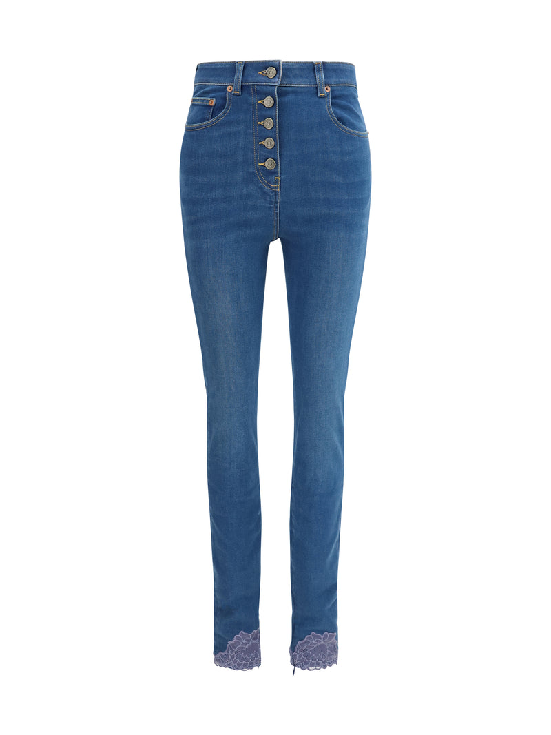 Valentino Valentino Fitted Jeans with Lace Details Medium Blue - World Class Fashion