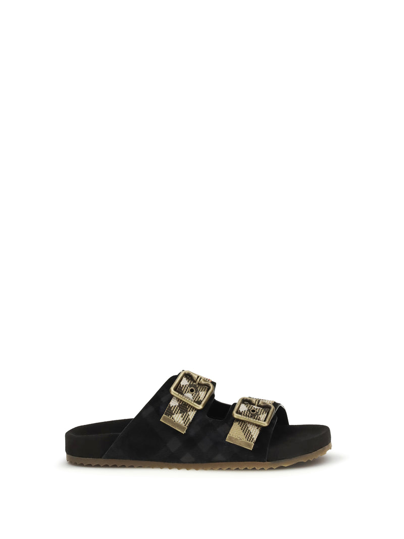 Burberry Burberry Urchin Suede Check Sandals Black - World Class Fashion