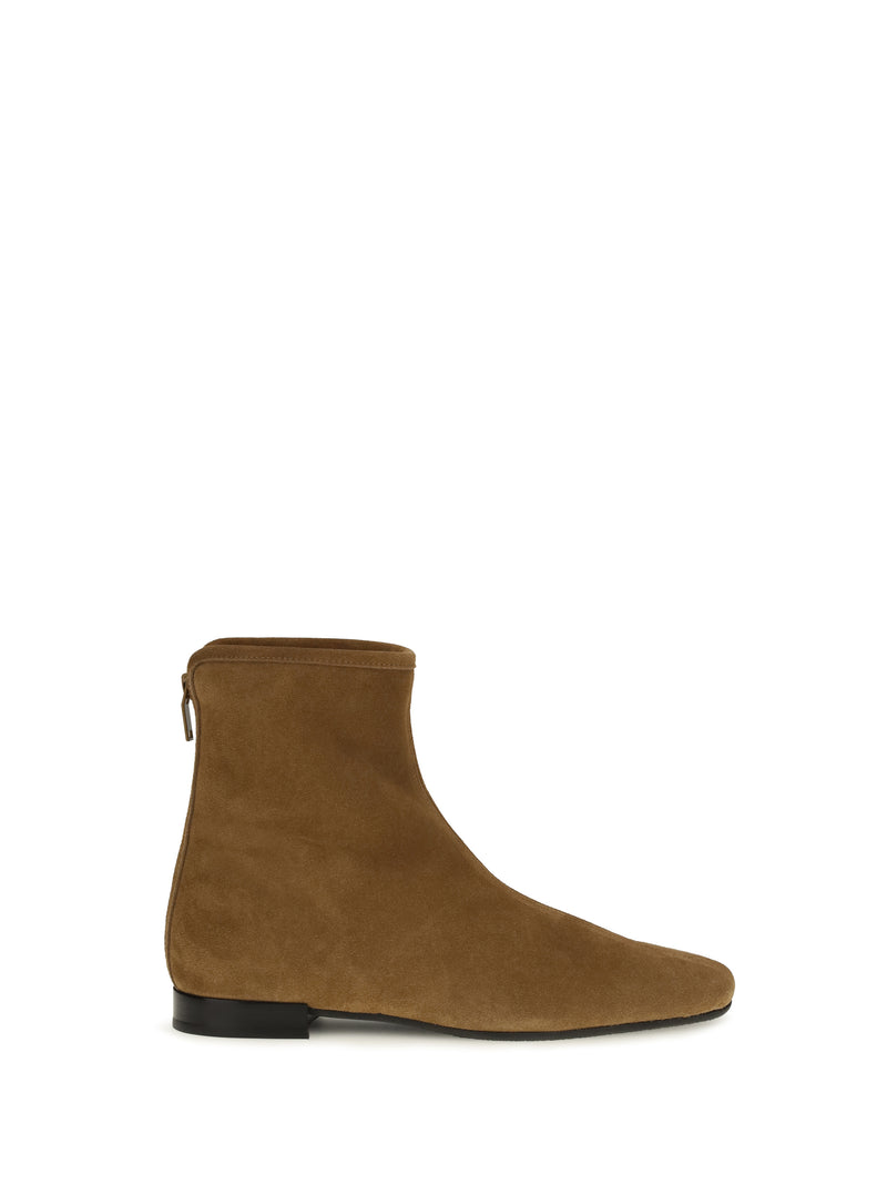 Toteme Toteme Suede Booties with Shearling Lining Camel/Ecru - World Class Fashion