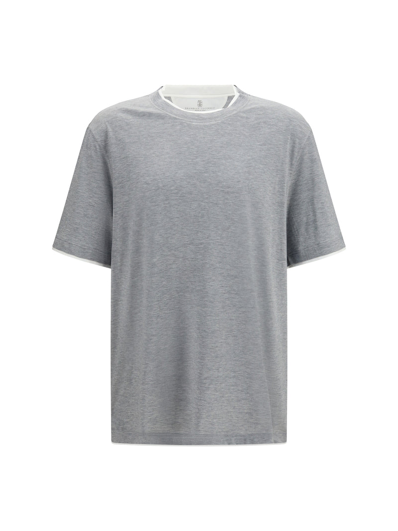 Brunello Cucinelli Brunello Cucinelli Silk T-shirt Grey/Off White - World Class Fashion