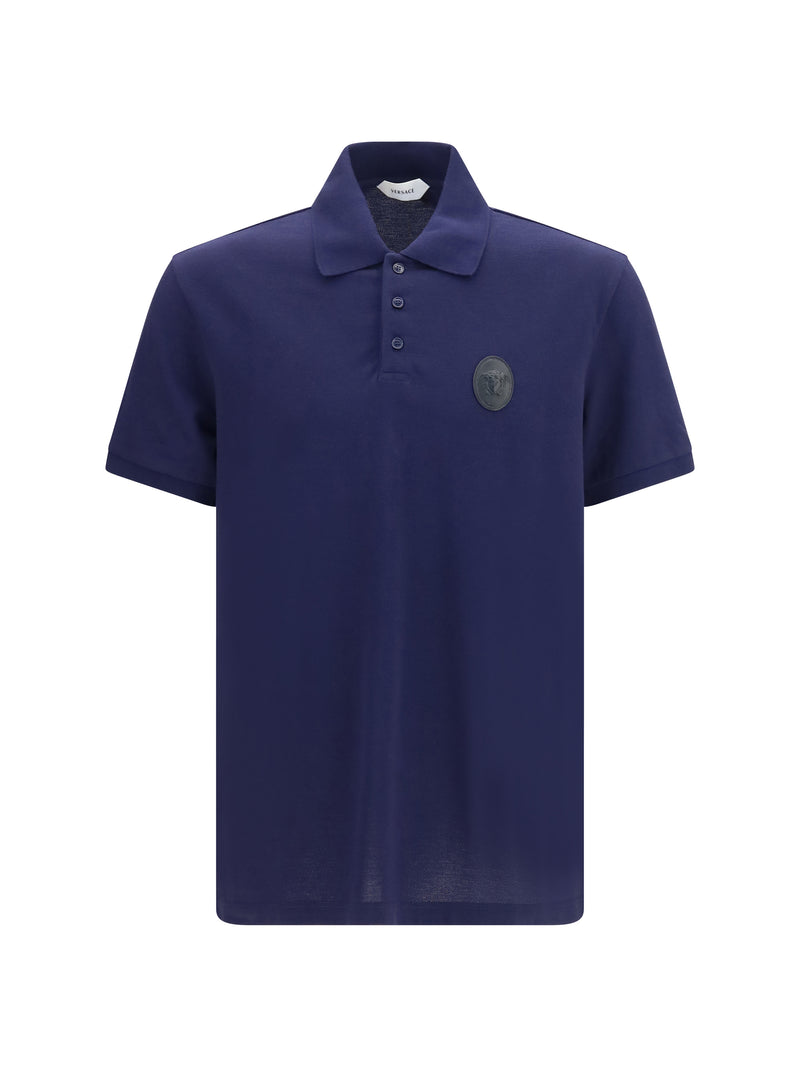 Versace Versace Cotton Piqué Polo with Medusa Patch Dark Navy - World Class Fashion