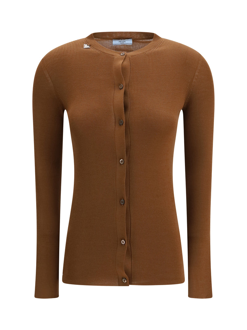 Prada Prada Ribbed Wool Cardigan Tobacco Women - World Class Fashion