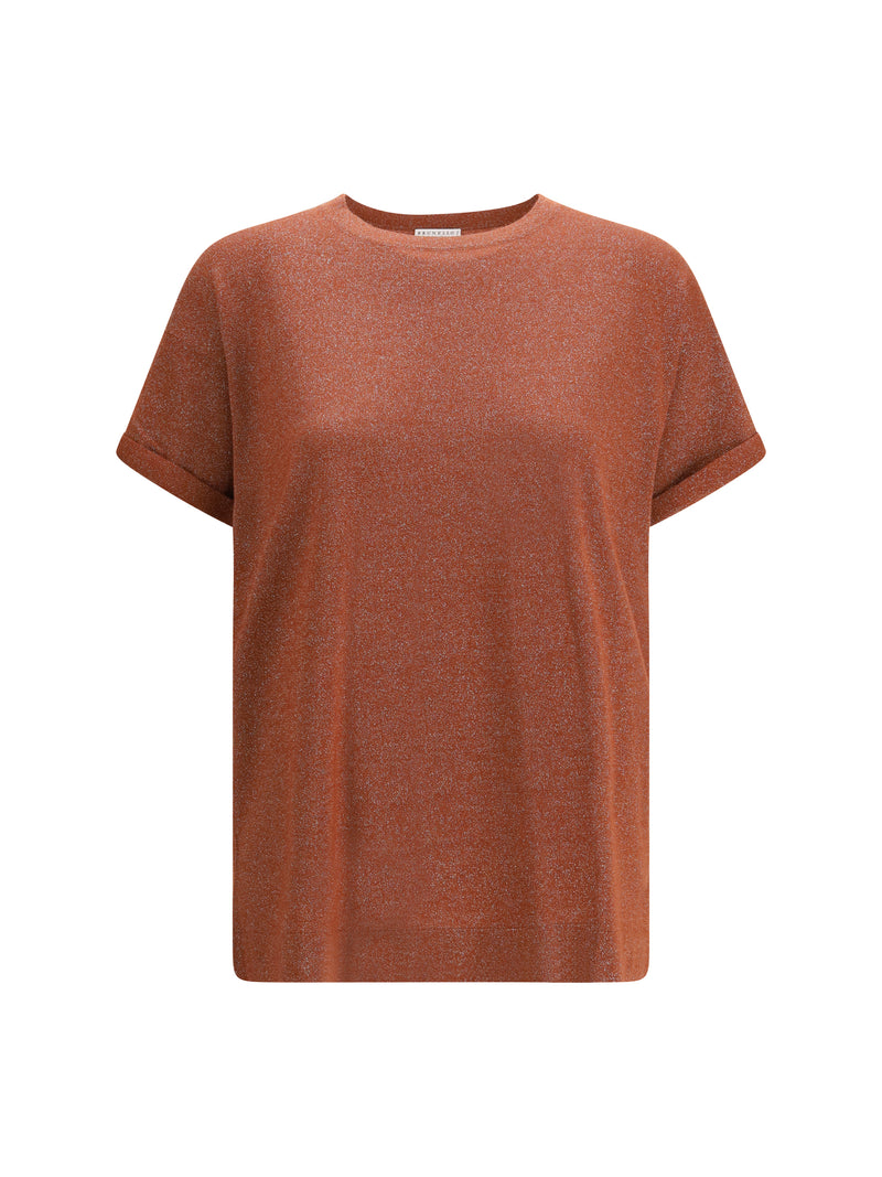 Brunello Cucinelli Brunello Cucinelli Cashmere Glitter T-shirt Fire Brick - World Class Fashion