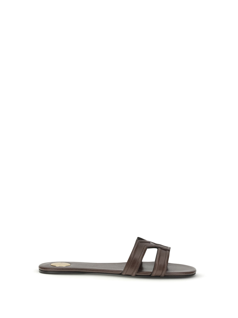Saint Laurent Saint Laurent Smooth Leather Mabrouka Sandals Dark Brown - World Class Fashion