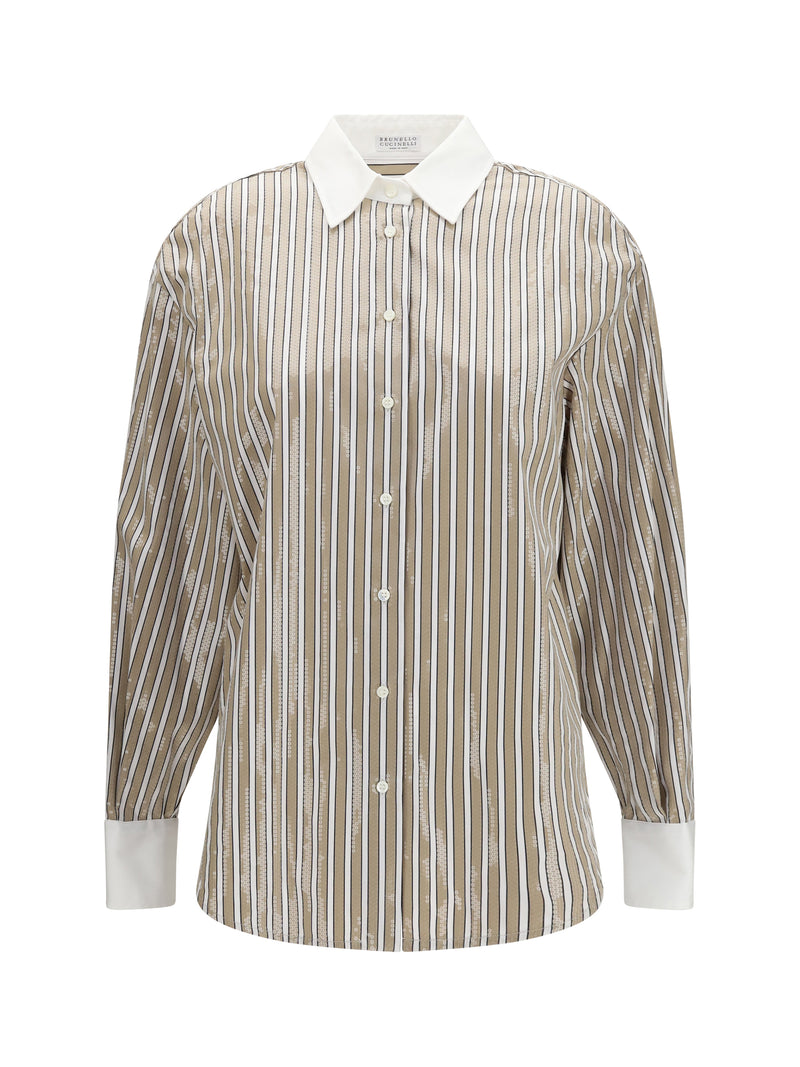 Brunello Cucinelli Brunello Cucinelli Dazzling Stripes Cotton Shirt Beige - World Class Fashion