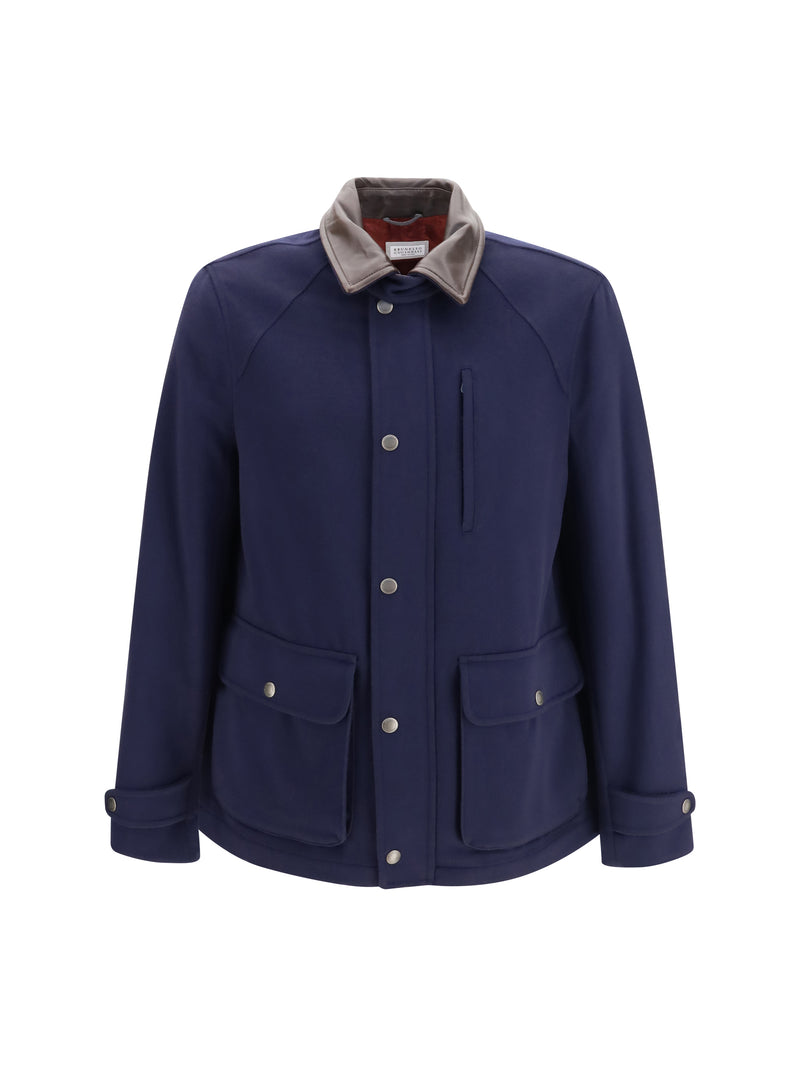 Brunello Cucinelli Brunello Cucinelli Virgin Wool Jacket with Nappa Inserts Blue - World Class Fashion