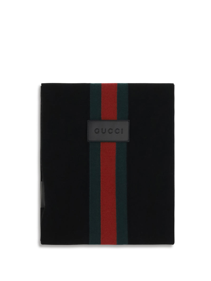 Gucci Gucci Wool Scarf With Web Stripe Black/Dark Green - World Class Fashion