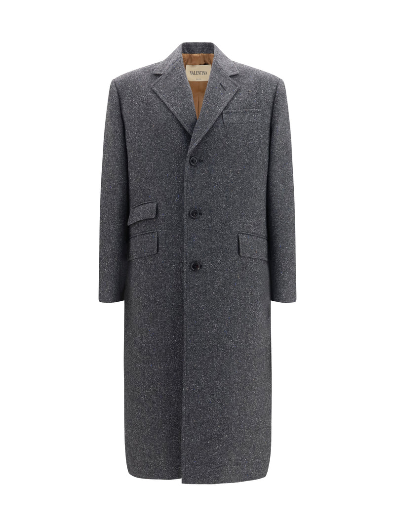 Valentino Valentino Long Single-breasted Coat Grey Multicolor - World Class Fashion