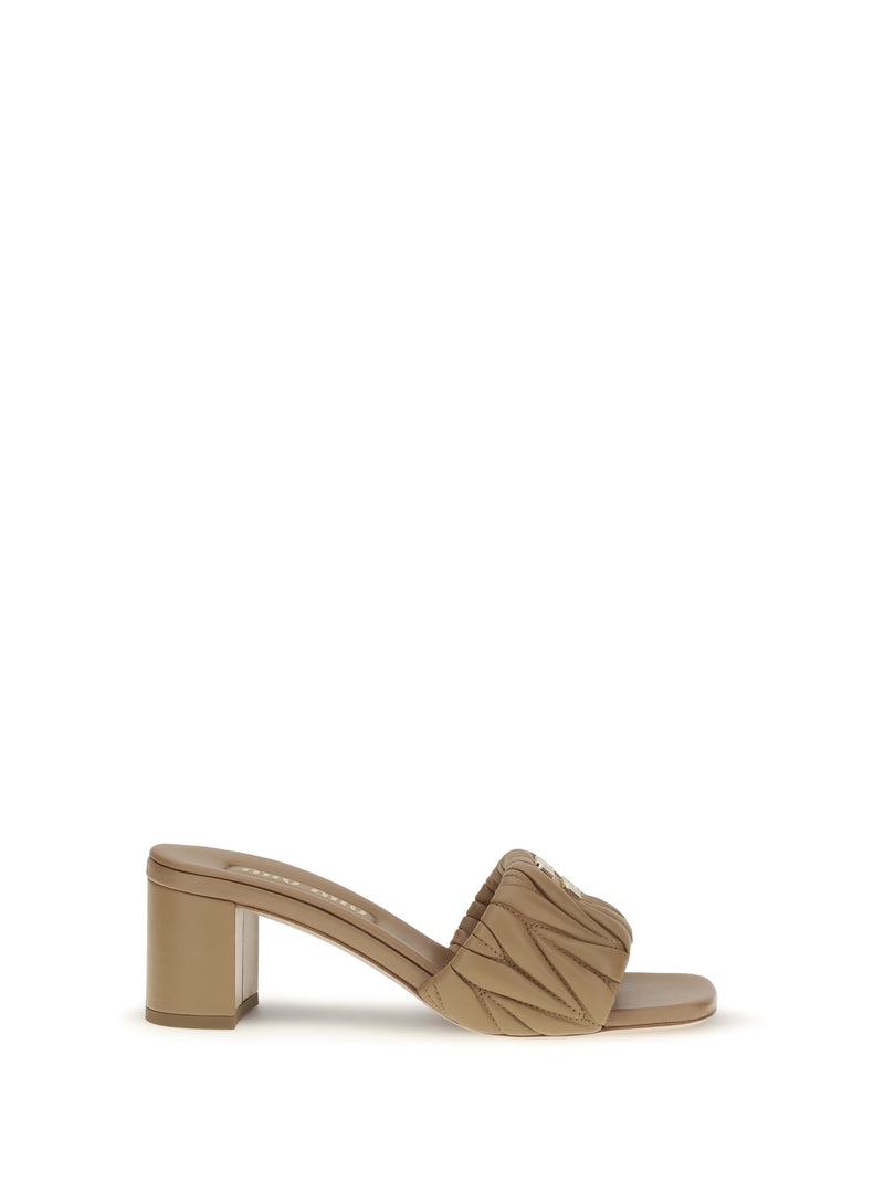 Miu Miu Miu Miu Logoed Lambskin Sandals Caramel - World Class Fashion