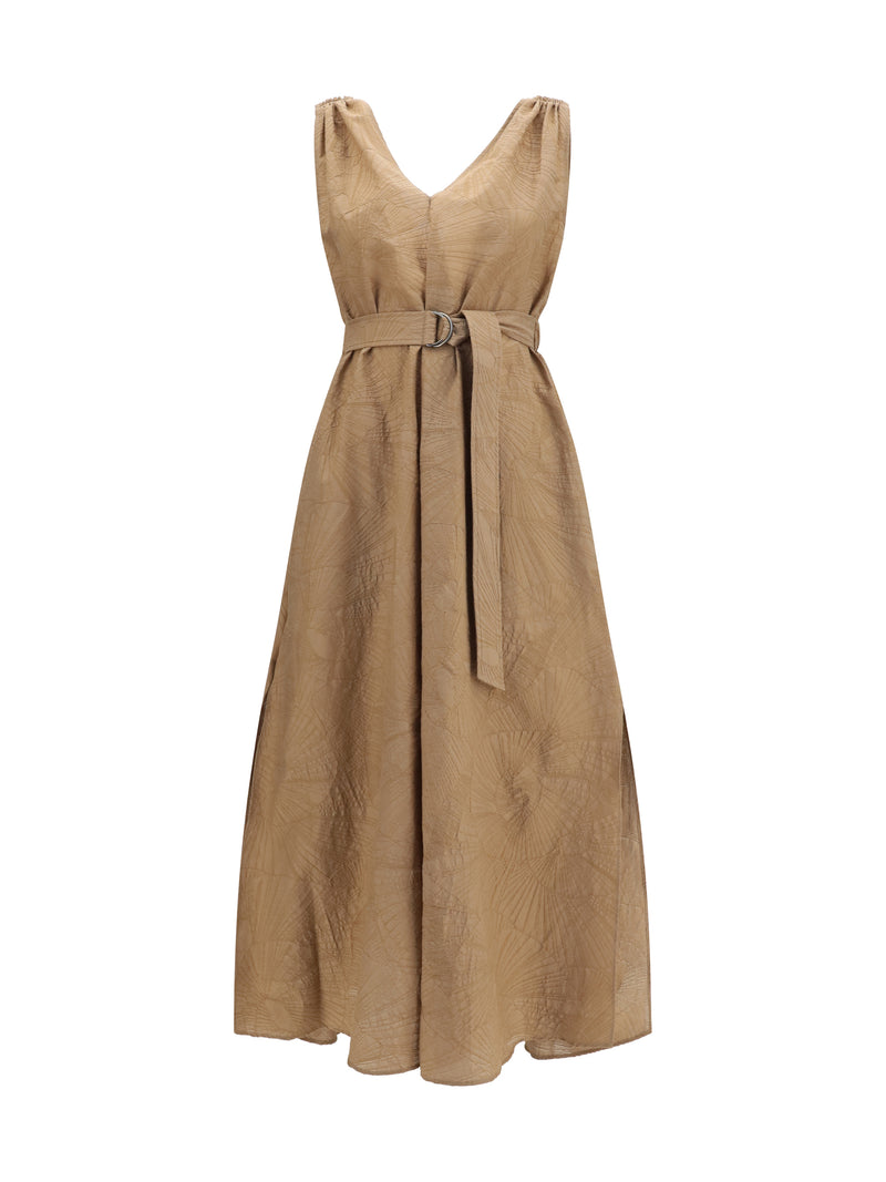 Brunello Cucinelli Brunello Cucinelli Midi Dress Floral Motif Legno - World Class Fashion