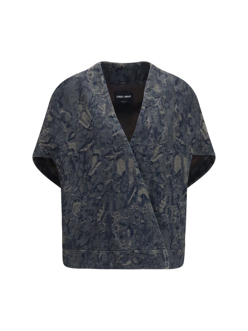 Giorgio Armani Giorgio Armani Oversized Floral Jacquard Denim Jacket Grey Navy - World Class Fashion