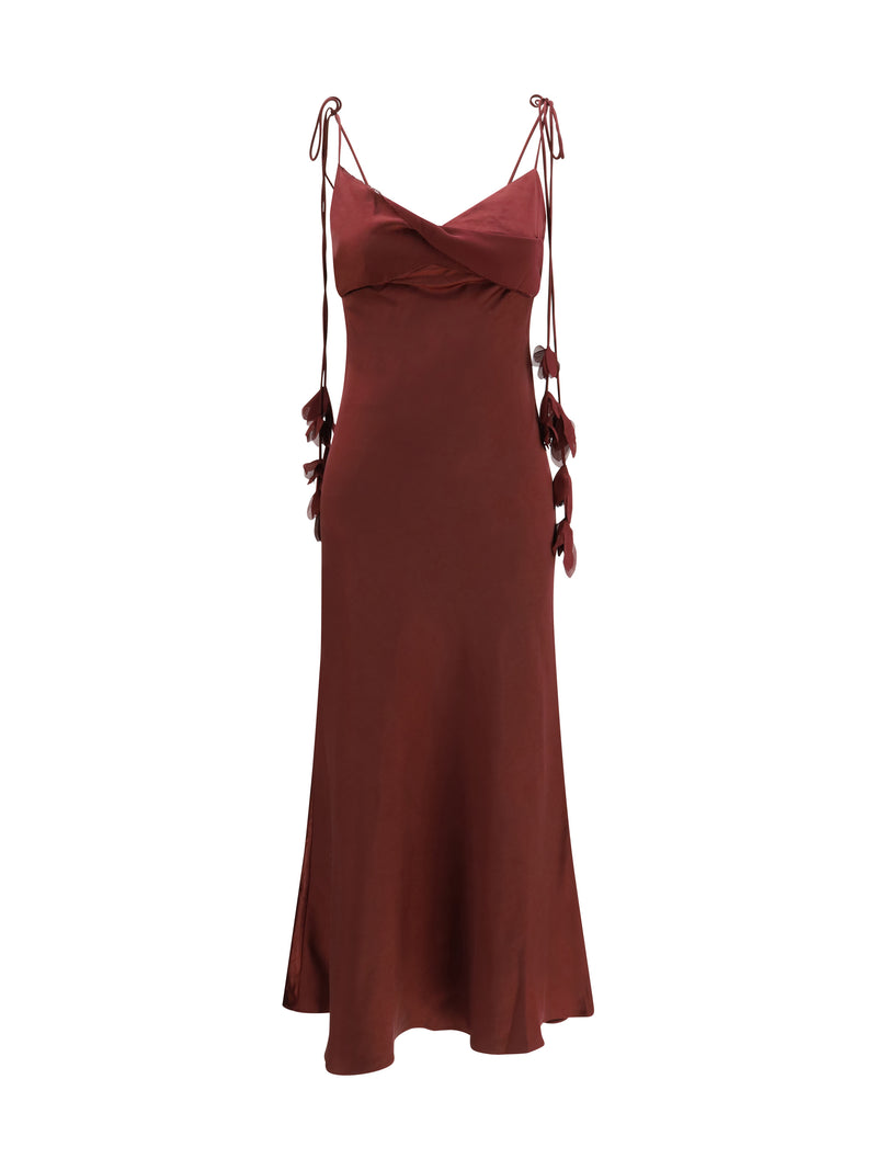 Self-portrait Self-portrait Satin Flower Midi Dress Burgundy - World Class Fashion