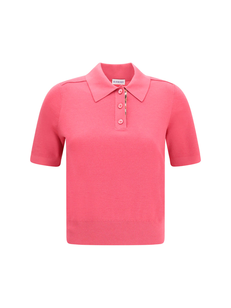 Burberry Burberry Wool Polo with Check Details Mauvewood Pink - World Class Fashion