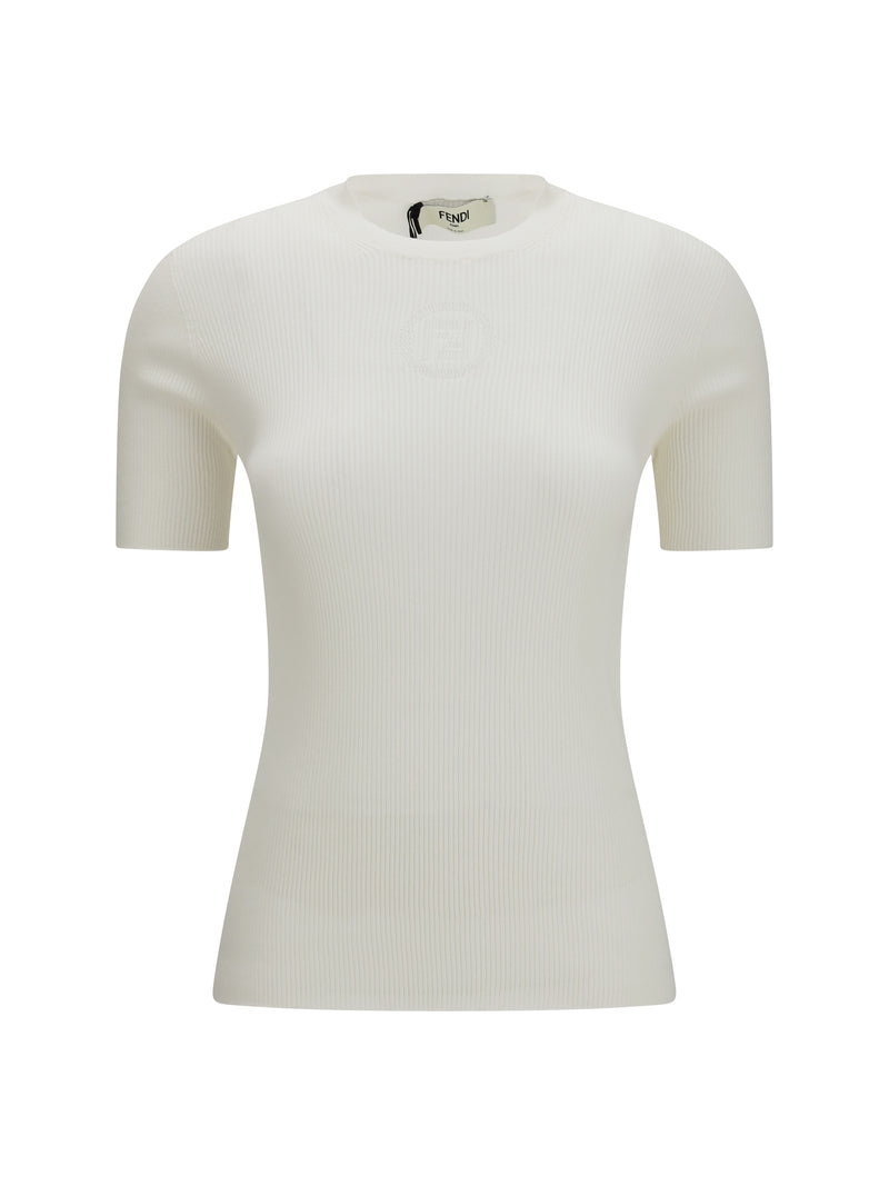 Fendi Fendi Short-sleeve Cotton Sweater Off White - World Class Fashion