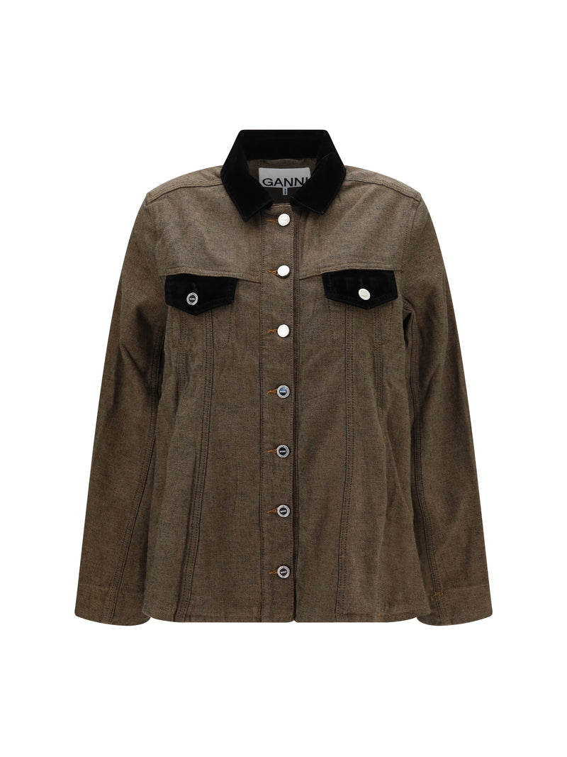 Ganni Ganni Neppy Denim Overshirt Chicory Coffee - World Class Fashion