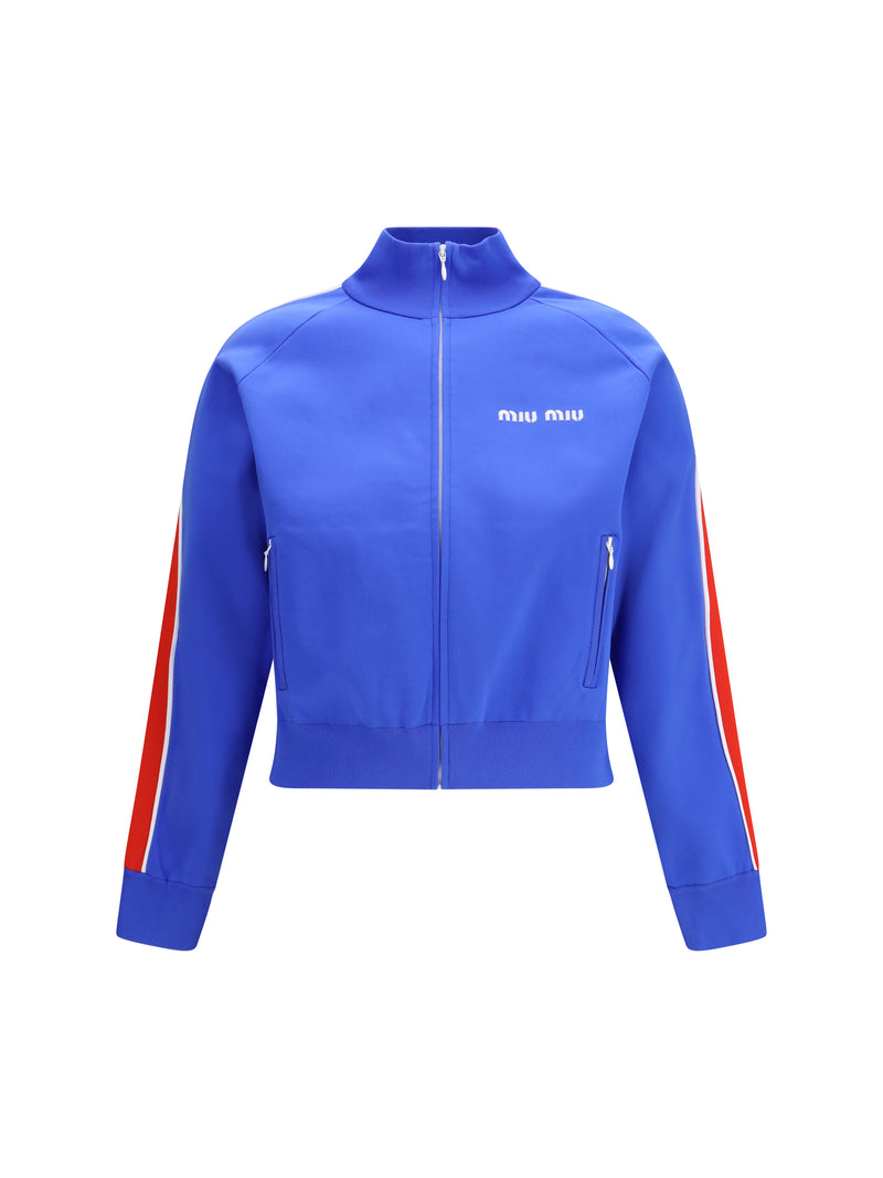 Miu Miu Miu Miu Zip-up Sweatshirt Bluette+Rosso - World Class Fashion