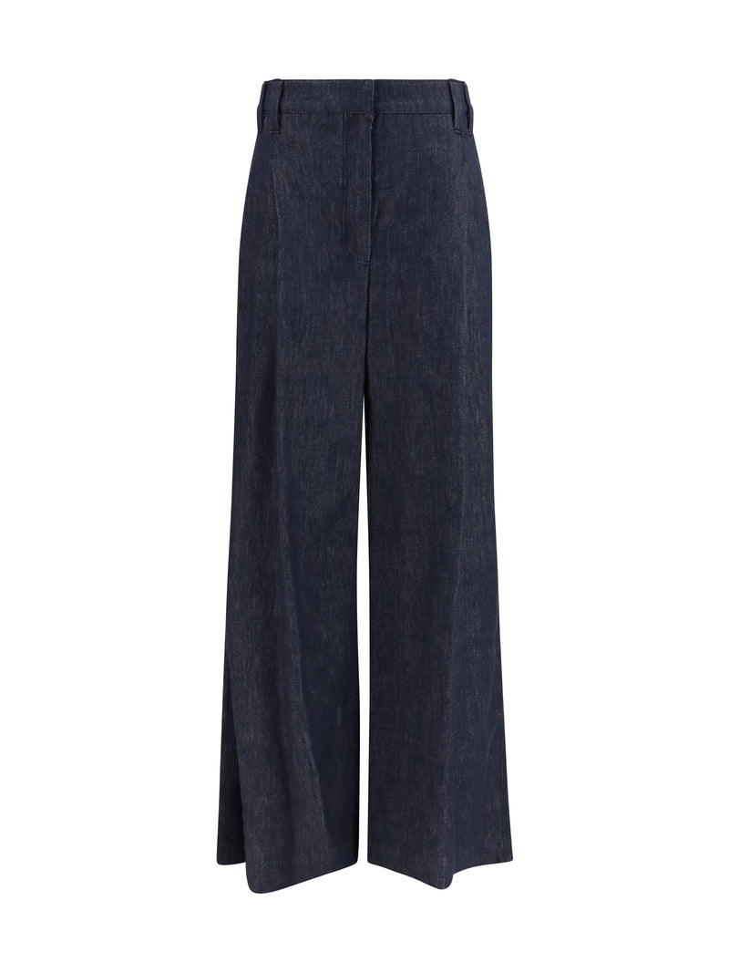 Brunello Cucinelli Brunello Cucinelli Denim Effect Twill Wide Pants Blue - World Class Fashion