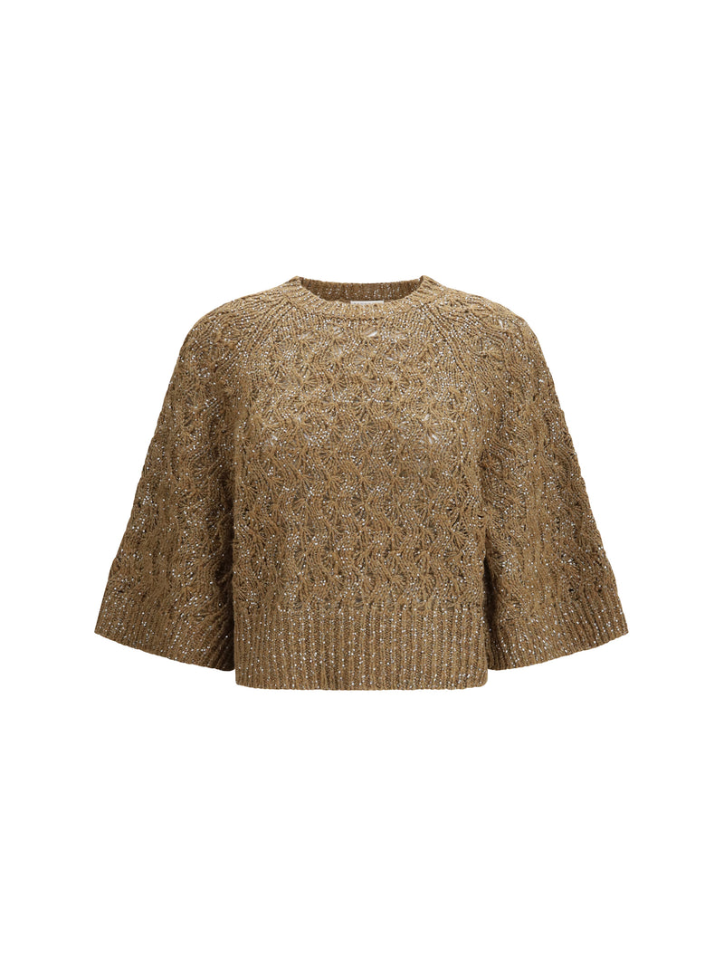 Brunello Cucinelli Brunello Cucinelli Open-knit Sweater Sesamo+Camel - World Class Fashion