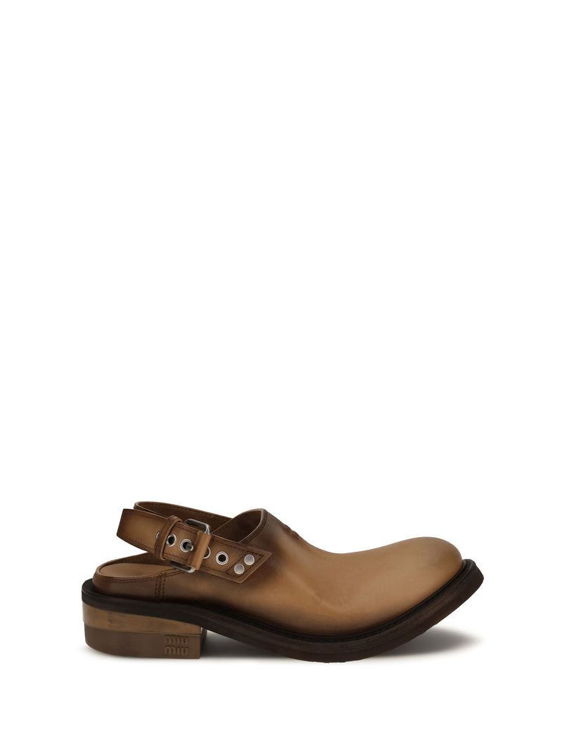 Miu Miu Miu Miu Foule Leather Mules Cuoio - World Class Fashion