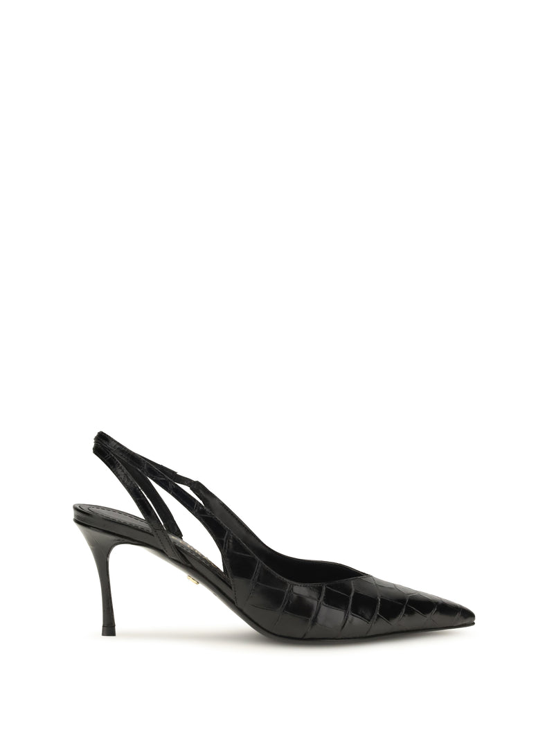 Ferragamo Ferragamo Crocodile-effect Leather Slingback Pumps Nero - World Class Fashion
