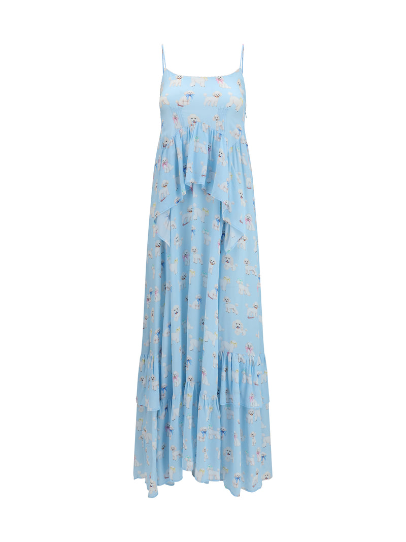 Fiorucci Fiorucci Poodle-print Tiered Long Dress Light Blue - World Class Fashion