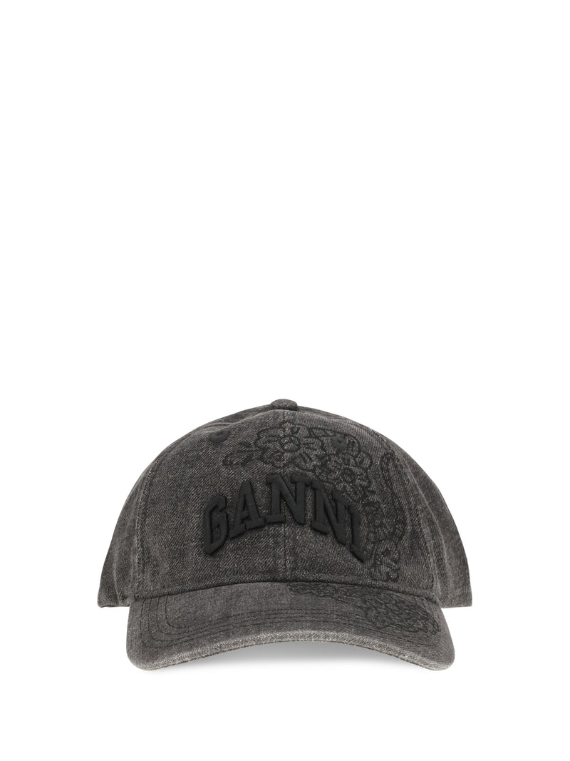 Ganni Ganni Baseball Cap In Embroidered Denim - World Class Fashion