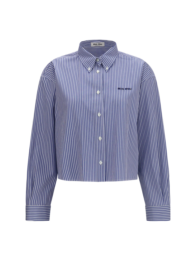 Miu Miu Miu Miu Striped Cotton Shirt Bianco+Cobalto - World Class Fashion