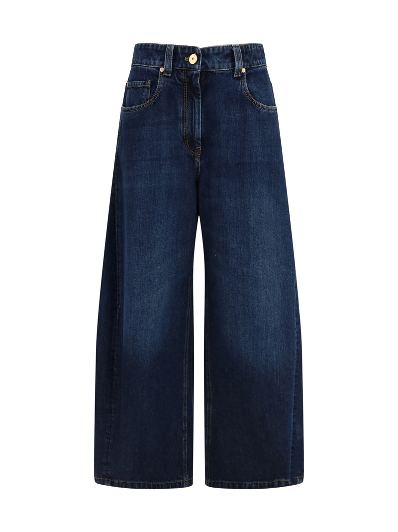 Brunello Cucinelli Brunello Cucinelli Barrel-leg Jeans Essential Dark Blue Denim - World Class Fashion