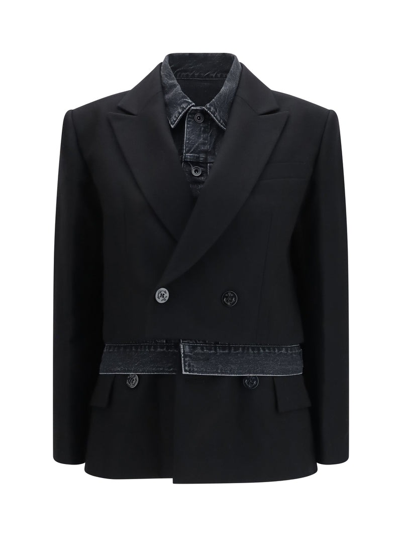 Sacai Sacai Wool Flannel And Denim Jacket - World Class Fashion