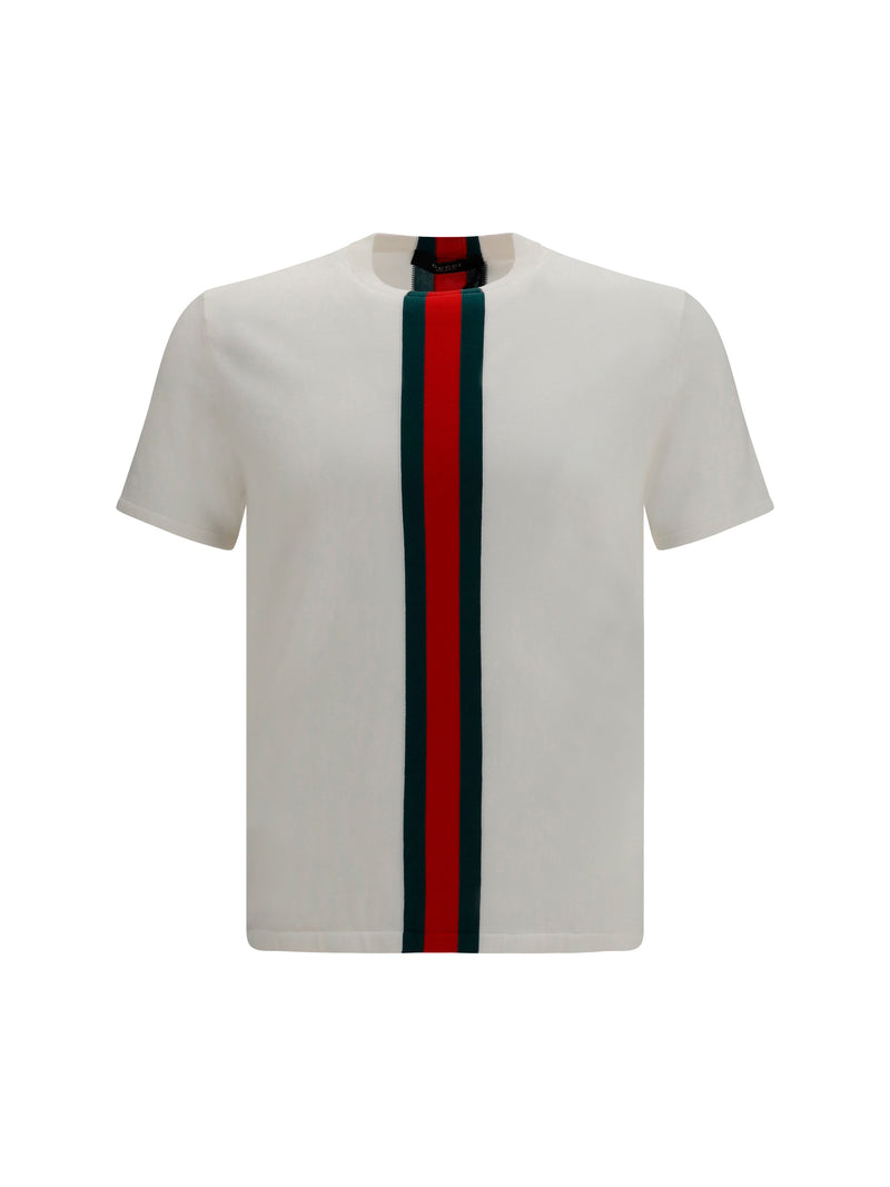 Gucci Gucci Cotton Knit T-shirt with Web Intarsia White - World Class Fashion
